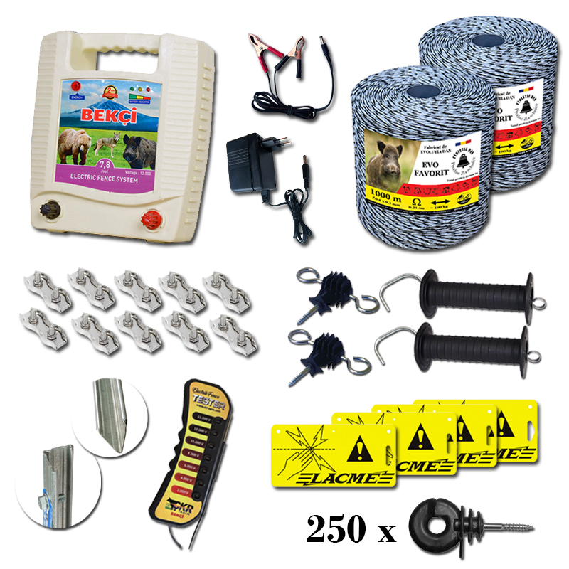 Pachet gard electric complet EVO 2000 m - 7,8 Joule - 12 V / 220V , pentru animale salbatice- EVOP3