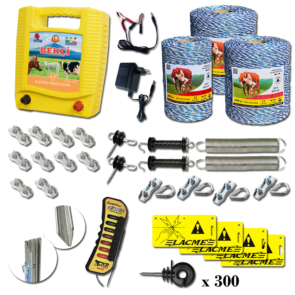 Pachet gard electric complet EVO 2500 m - 6,9 Joule - 12 V / 220V , pentru animale domestice - EVOP4