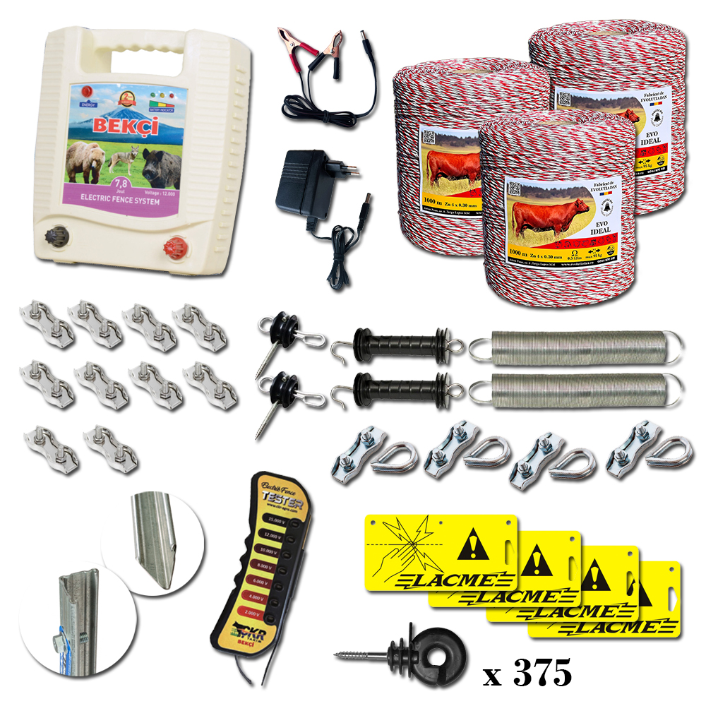 Pachet gard electric complet EVO 3000 m - 7,8 Joule - 12 V / 220V , pentru animale salbatice - EVOP5