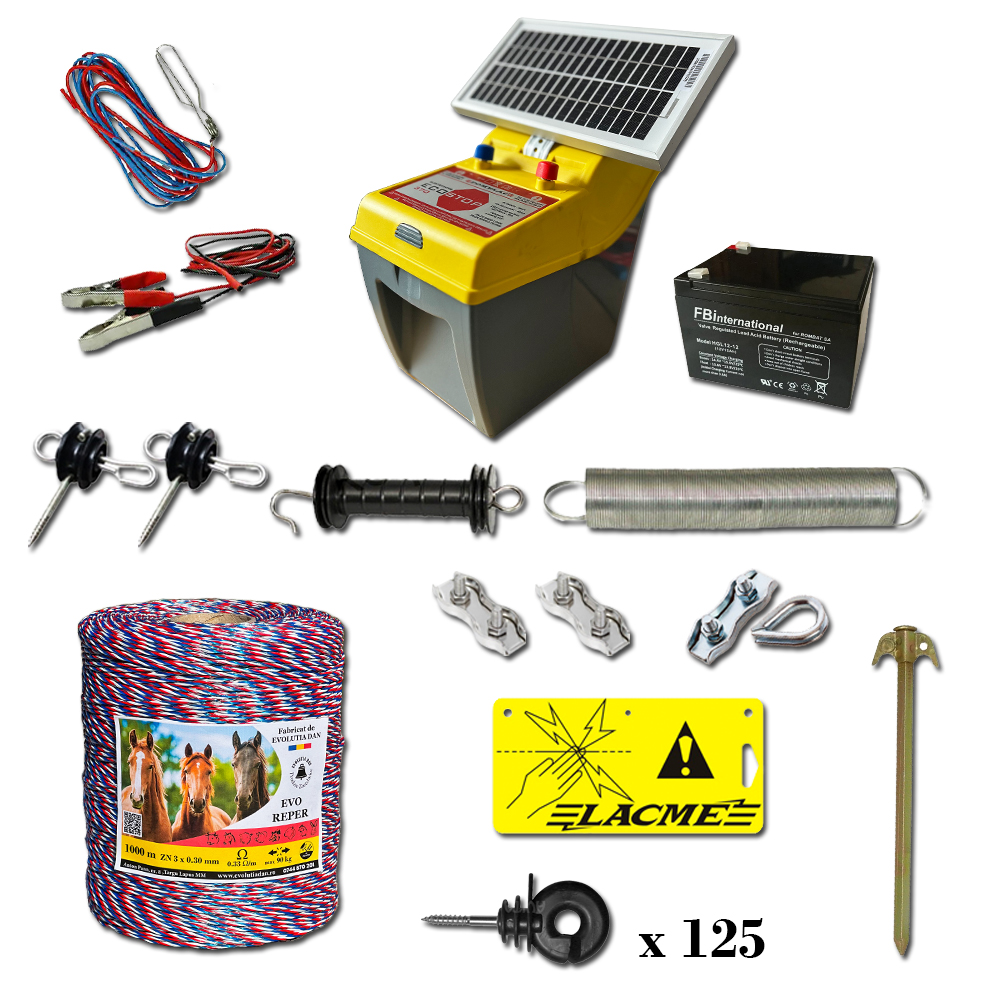 Pachet gard electric complet EVO 1000 m , cu panou solar 3 W , pentru animale domestice - EVOP2