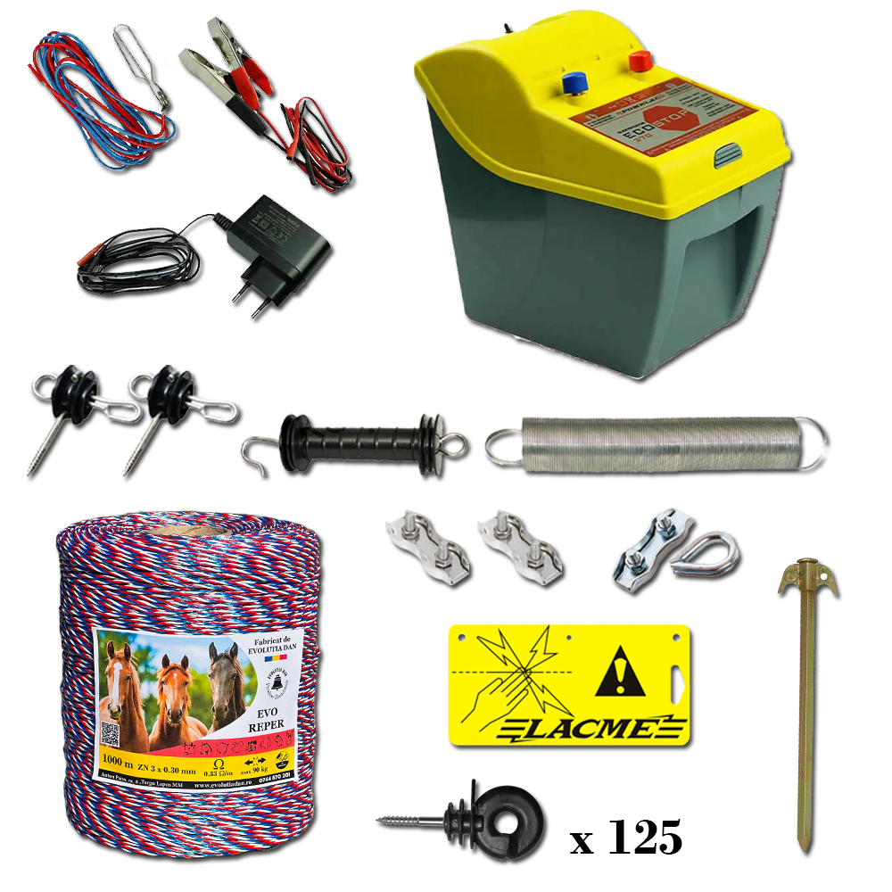 Pachet gard electric complet EVO 1000 m , mixt 9V - 12V - 230V , pentru animale domestice - EVOP1